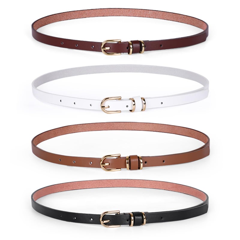JASGOOD Set of 4 Women Skinny Leather Belt Solid Color Plus Size Thin Waist Belt for Jeans Dress (Black,Brown,Coffee,White,Best for Waist Size 44-49 Inch) - Image 1